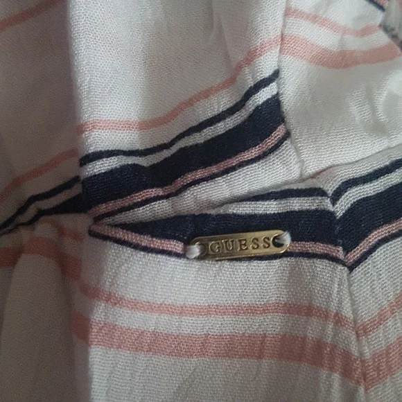 Guess Los Angeles Striped Tie Style Front Dress White/Navy/Pink Size XL - Picture 12 of 14